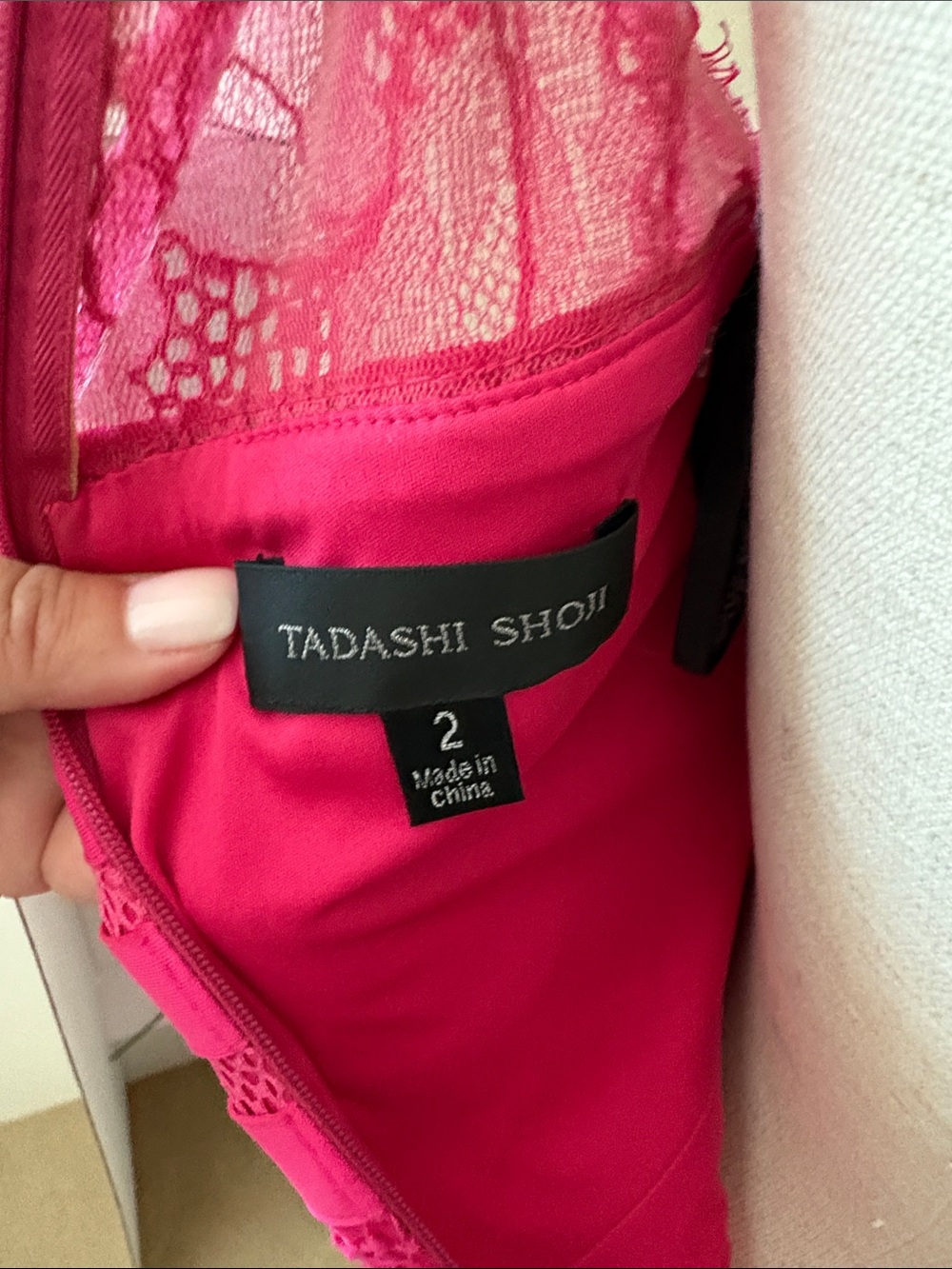 Tadashi Shoji Fuchsia Lace Fit-and-Flare Midi Dress - Picture 4 of 4